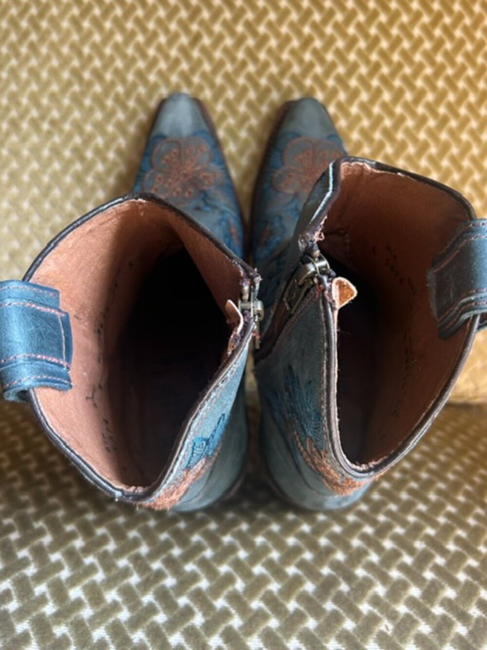 Corral Rich Blue Leather Flower Embroidered Zip Ankle Snip Western Booties NEW - Picture 7 of 16